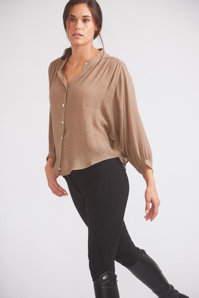 Solid Citizen Equestrian 'Lee' | Mandarin Collar Button Blouse | Toasted Almond - Equiluxe Tack