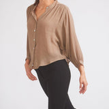 Solid Citizen Equestrian 'Lee' | Mandarin Collar Button Blouse | Toasted Almond - Equiluxe Tack