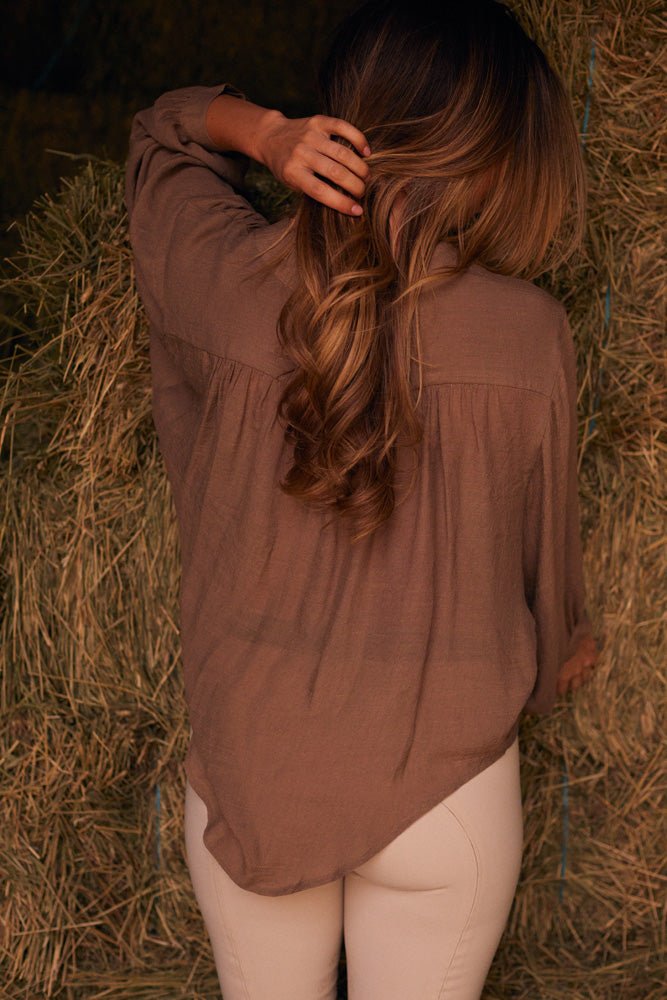 Solid Citizen Equestrian 'Lee' | Mandarin Collar Button Blouse | Toasted Almond - Equiluxe Tack
