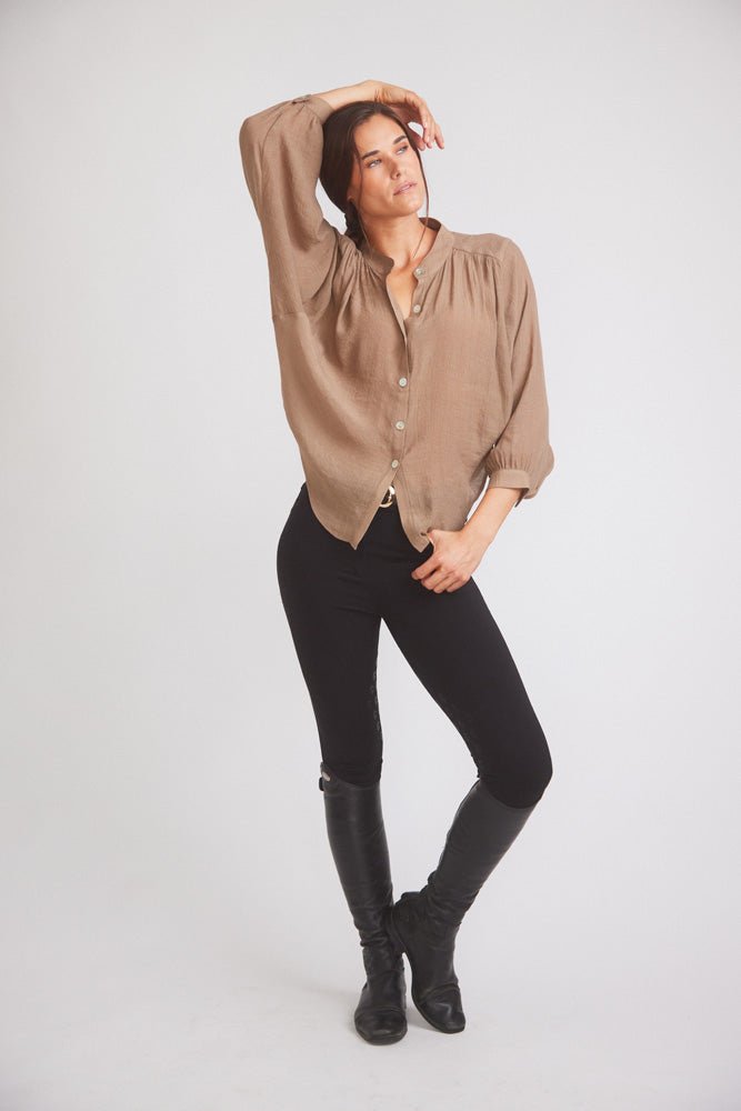 Solid Citizen Equestrian 'Lee' | Mandarin Collar Button Blouse | Toasted Almond - Equiluxe Tack