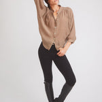 Solid Citizen Equestrian 'Lee' | Mandarin Collar Button Blouse | Toasted Almond - Equiluxe Tack