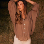 Solid Citizen Equestrian 'Lee' | Mandarin Collar Button Blouse | Toasted Almond - Equiluxe Tack