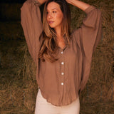 Solid Citizen Equestrian 'Lee' | Mandarin Collar Button Blouse | Toasted Almond - Equiluxe Tack