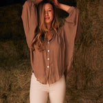 Solid Citizen Equestrian 'Lee' | Mandarin Collar Button Blouse | Toasted Almond - Equiluxe Tack