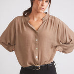 Solid Citizen Equestrian 'Lee' | Mandarin Collar Button Blouse | Toasted Almond - Equiluxe Tack