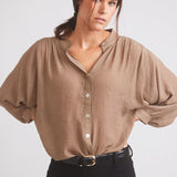 Solid Citizen Equestrian 'Lee' | Mandarin Collar Button Blouse | Toasted Almond - Equiluxe Tack