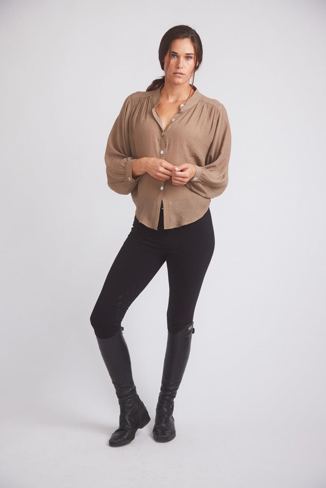 Solid Citizen Equestrian 'Lee' | Mandarin Collar Button Blouse | Toasted Almond - Equiluxe Tack