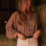 Solid Citizen Equestrian 'Lee' | Mandarin Collar Button Blouse | Toasted Almond - Equiluxe Tack