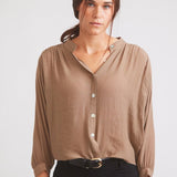 Solid Citizen Equestrian 'Lee' | Mandarin Collar Button Blouse | Toasted Almond - Equiluxe Tack