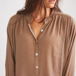 Solid Citizen Equestrian 'Lee' | Mandarin Collar Button Blouse | Toasted Almond - Equiluxe Tack