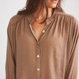 Solid Citizen Equestrian 'Lee' | Mandarin Collar Button Blouse | Toasted Almond - Equiluxe Tack