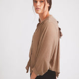 Solid Citizen Equestrian 'Lee' | Mandarin Collar Button Blouse | Toasted Almond - Equiluxe Tack