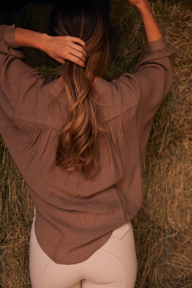 Solid Citizen Equestrian 'Lee' | Mandarin Collar Button Blouse | Toasted Almond - Equiluxe Tack