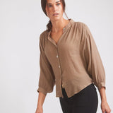 Solid Citizen Equestrian 'Lee' | Mandarin Collar Button Blouse | Toasted Almond - Equiluxe Tack