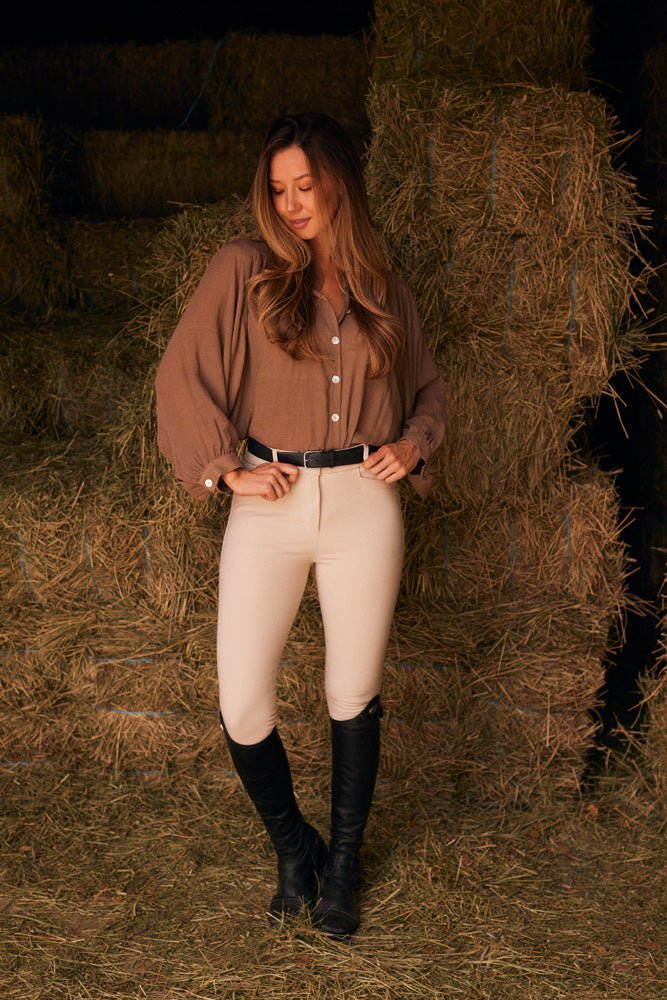 Solid Citizen Equestrian 'Lee' | Mandarin Collar Button Blouse | Toasted Almond - Equiluxe Tack