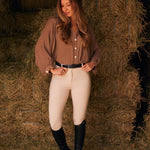 Solid Citizen Equestrian 'Lee' | Mandarin Collar Button Blouse | Toasted Almond - Equiluxe Tack