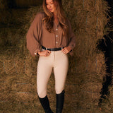 Solid Citizen Equestrian 'Lee' | Mandarin Collar Button Blouse | Toasted Almond - Equiluxe Tack