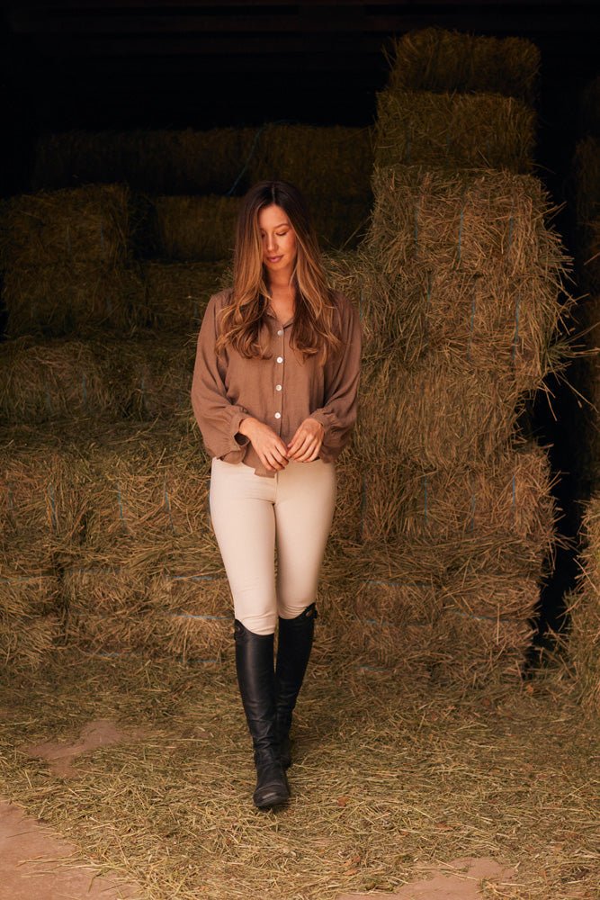Solid Citizen Equestrian 'Lee' | Mandarin Collar Button Blouse | Toasted Almond - Equiluxe Tack