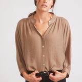 Solid Citizen Equestrian 'Lee' | Mandarin Collar Button Blouse | Toasted Almond - Equiluxe Tack