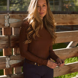 Solid Citizen Equestrian 'Mel Mock Neck' | Feather Air | Long Sleeve Schooling Top | Chocolate - Equiluxe Tack
