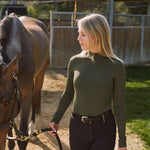 Solid Citizen Equestrian 'Mel Mock Neck' | Feather Air | Long Sleeve Schooling Top | Olive - Equiluxe Tack