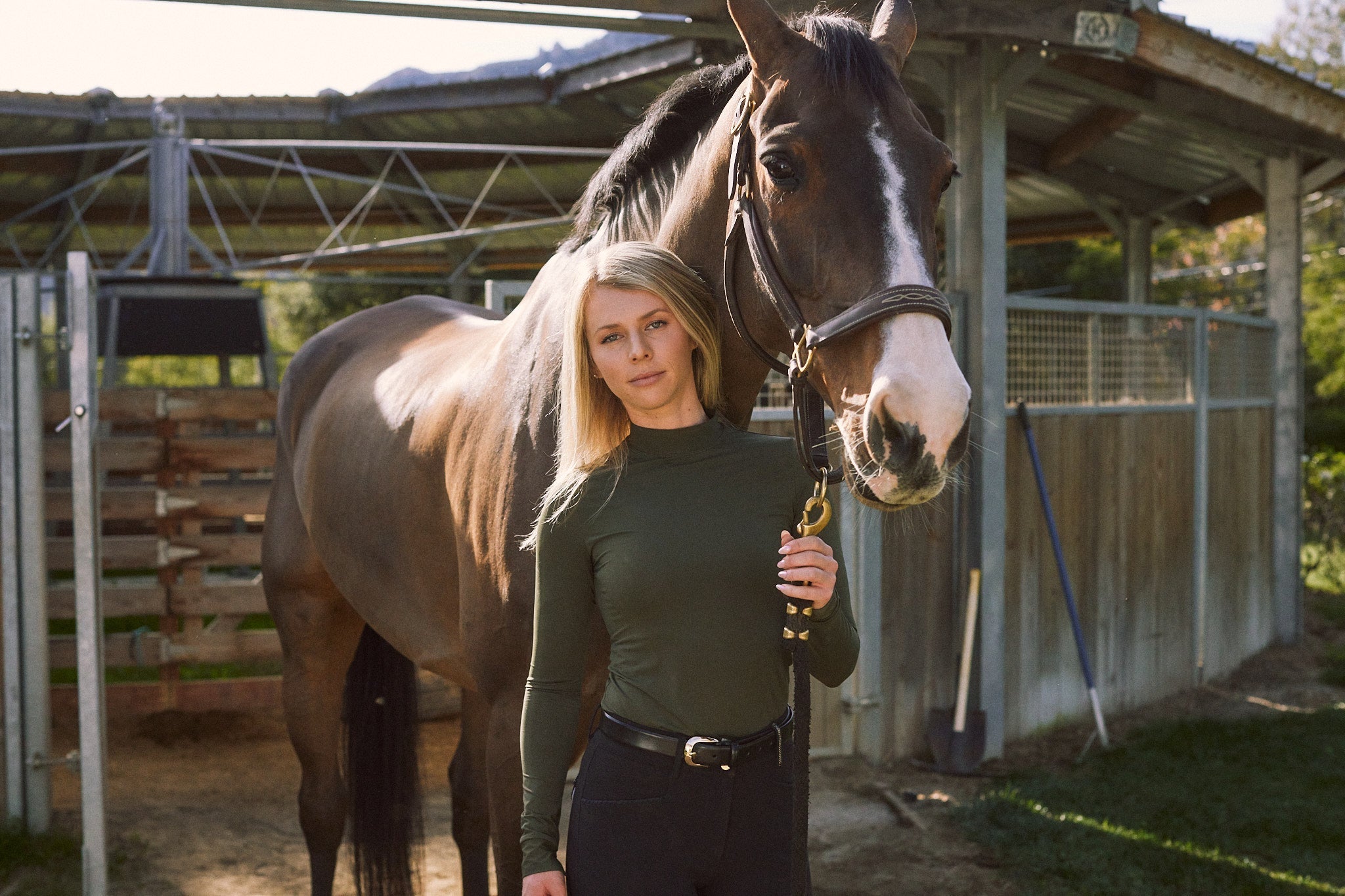 Solid Citizen Equestrian 'Mel Mock Neck' | Feather Air | Long Sleeve Schooling Top | Olive - Equiluxe Tack