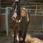 Solid Citizen Equestrian 'Mel Mock Neck' | Feather Air | Long Sleeve Schooling Top | Olive - Equiluxe Tack