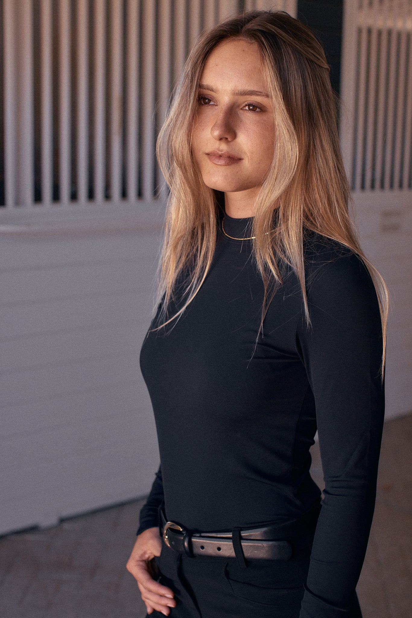 Solid Citizen Equestrian 'Mel Mock Neck' | Italian Rib | Long Sleeve Schooling Top | Jet - Equiluxe Tack