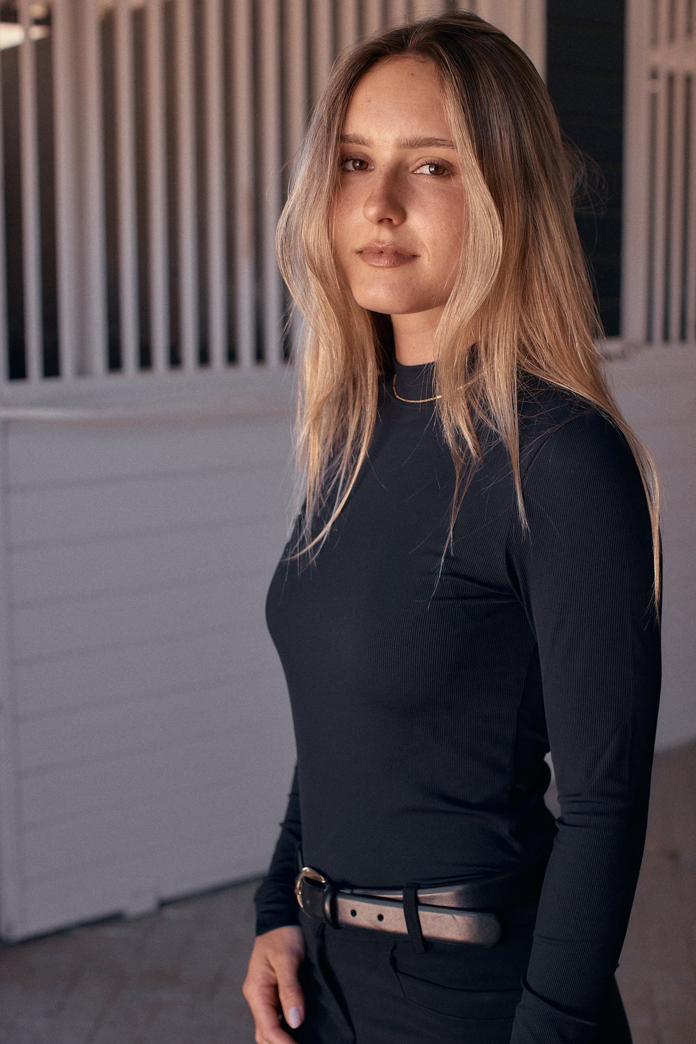 Solid Citizen Equestrian 'Mel Mock Neck' | Italian Rib | Long Sleeve Schooling Top | Jet - Equiluxe Tack