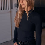 Solid Citizen Equestrian 'Mel Mock Neck' | Italian Rib | Long Sleeve Schooling Top | Jet - Equiluxe Tack