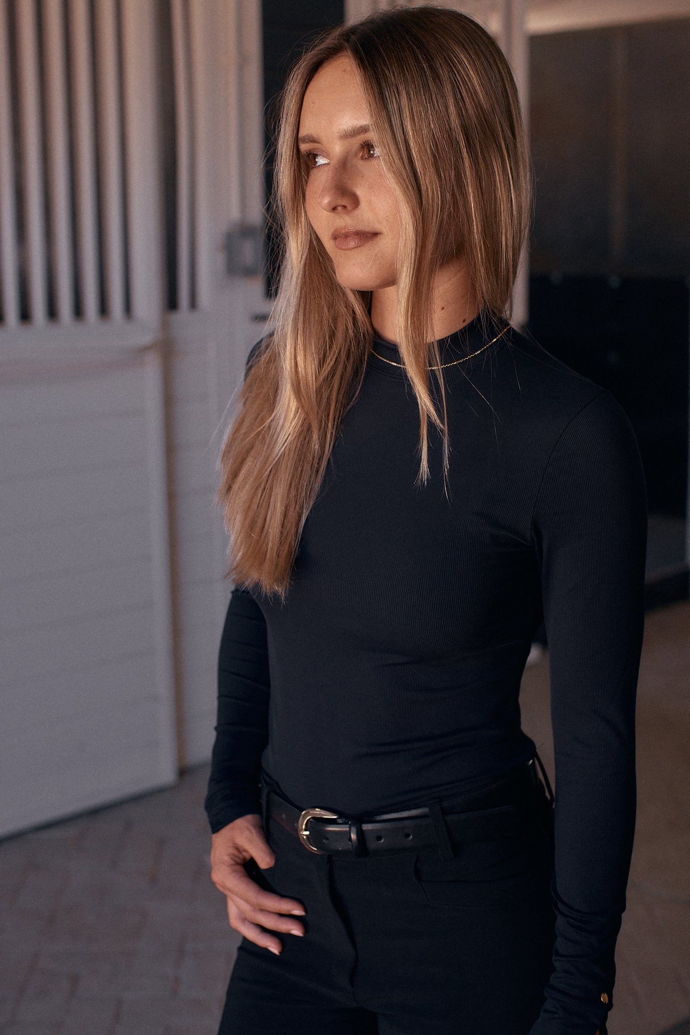 Solid Citizen Equestrian 'Mel Mock Neck' | Italian Rib | Long Sleeve Schooling Top | Jet - Equiluxe Tack