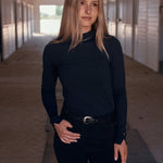 Solid Citizen Equestrian 'Mel Mock Neck' | Italian Rib | Long Sleeve Schooling Top | Jet - Equiluxe Tack