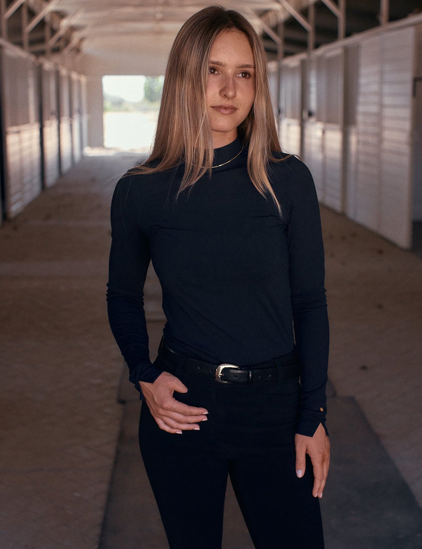 Solid Citizen Equestrian 'Mel Mock Neck' | Italian Rib | Long Sleeve Schooling Top | Jet - Equiluxe Tack