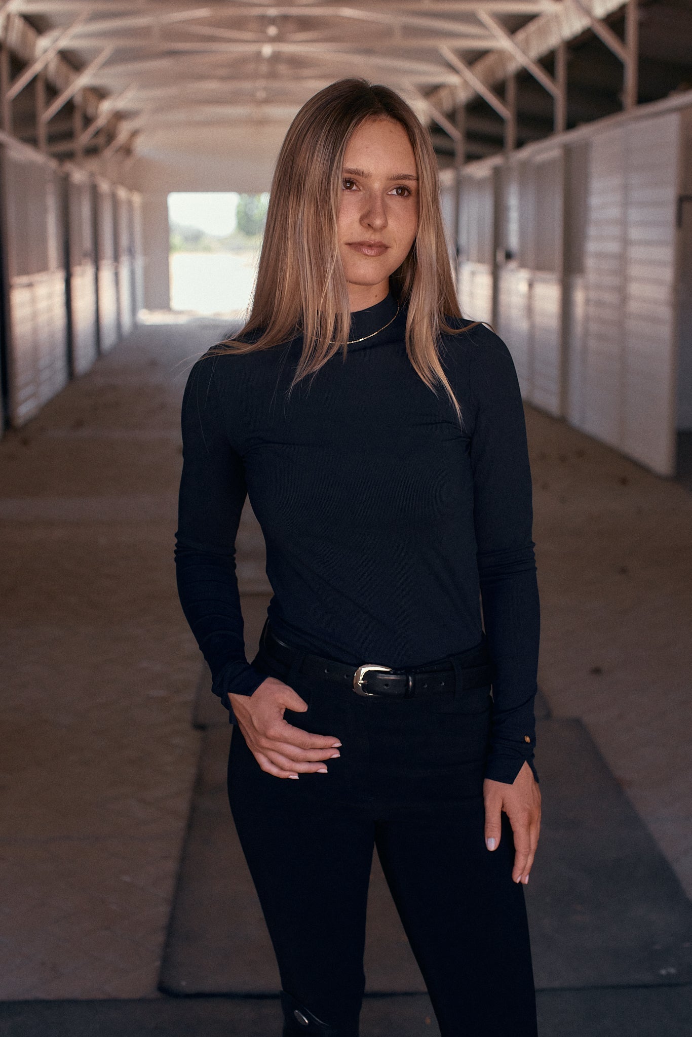 Solid Citizen Equestrian 'Mel Mock Neck' | Italian Rib | Long Sleeve Schooling Top | Jet - Equiluxe Tack