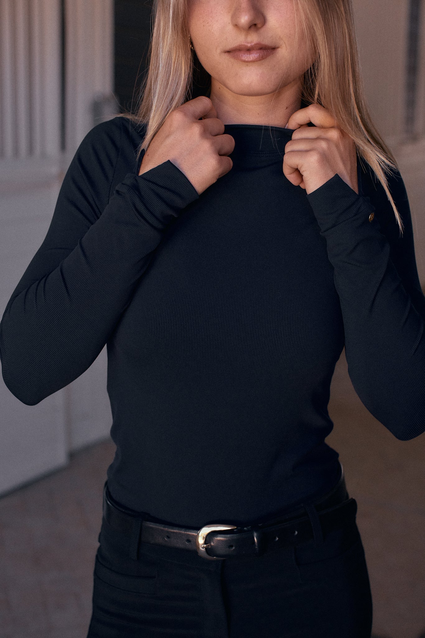 Solid Citizen Equestrian 'Mel Mock Neck' | Italian Rib | Long Sleeve Schooling Top | Jet - Equiluxe Tack