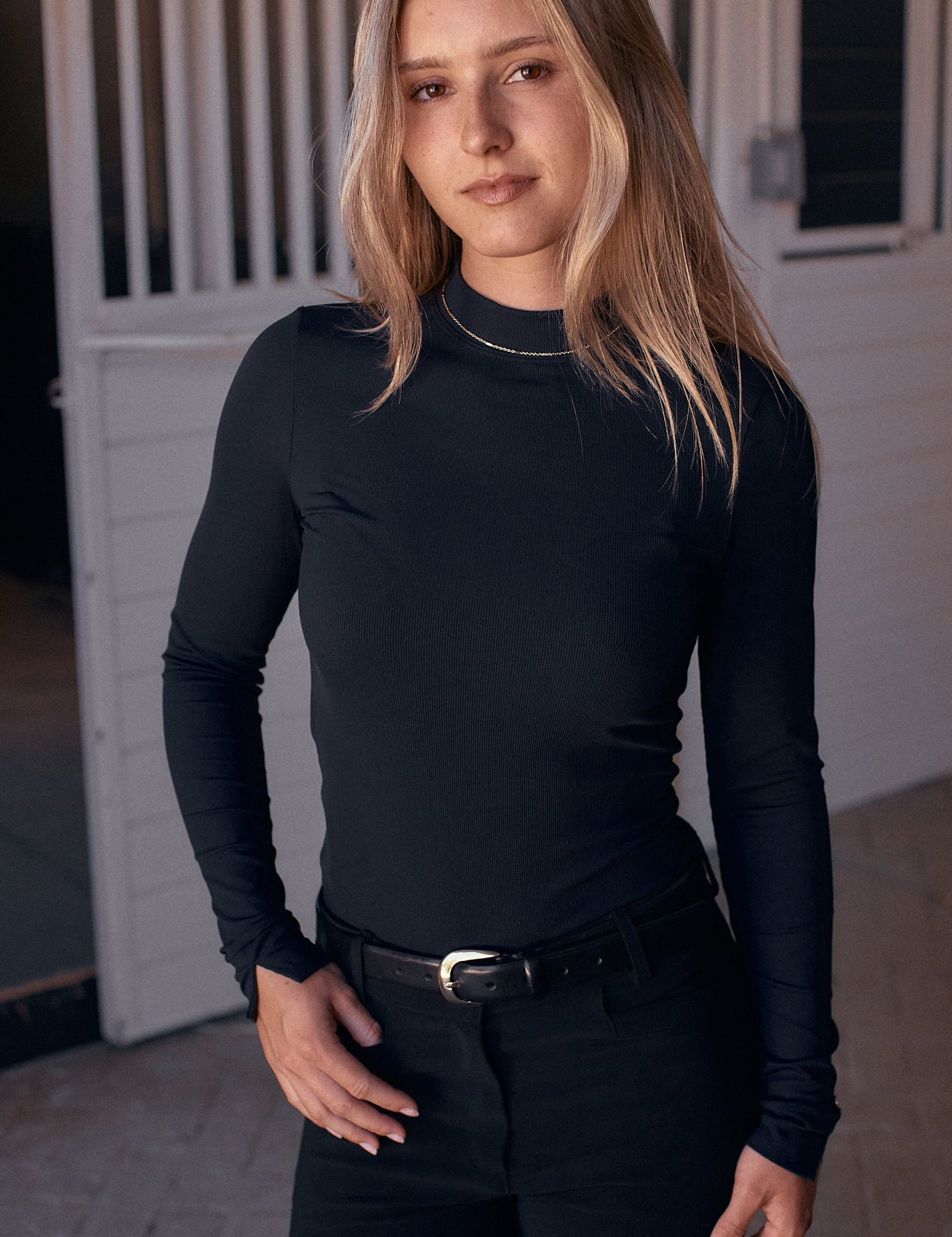 Solid Citizen Equestrian 'Mel Mock Neck' | Italian Rib | Long Sleeve Schooling Top | Jet - Equiluxe Tack