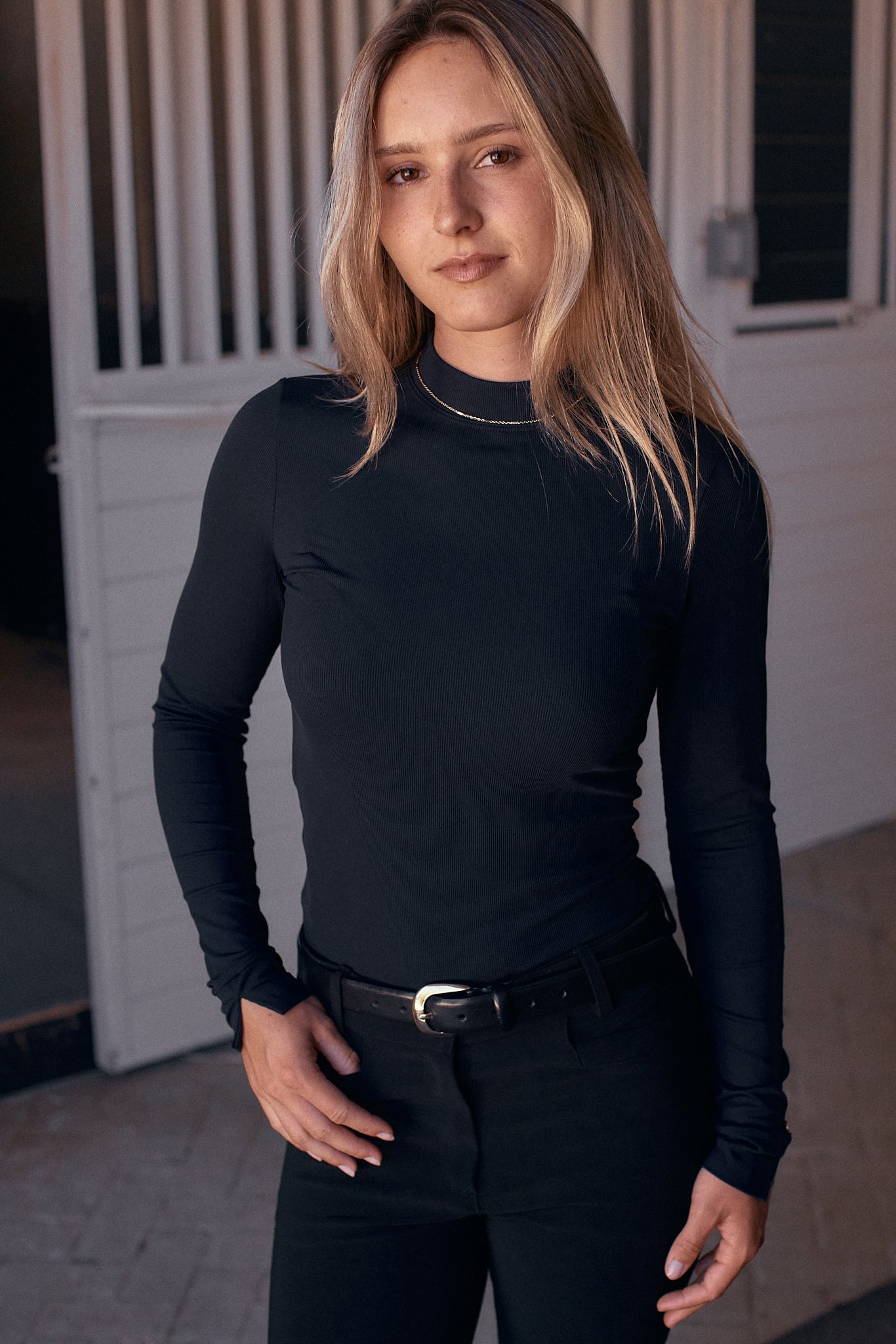 Solid Citizen Equestrian 'Mel Mock Neck' | Italian Rib | Long Sleeve Schooling Top | Jet - Equiluxe Tack