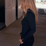 Solid Citizen Equestrian 'Mel Mock Neck' | Italian Rib | Long Sleeve Schooling Top | Jet - Equiluxe Tack