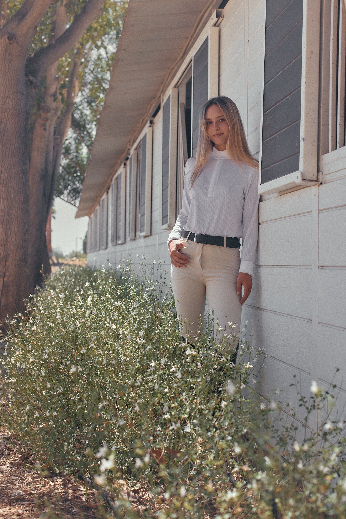 Solid Citizen Equestrian 'Stella' | High Performance Honeycomb Mesh | Long Sleeve Show-shirt | White - Equiluxe Tack