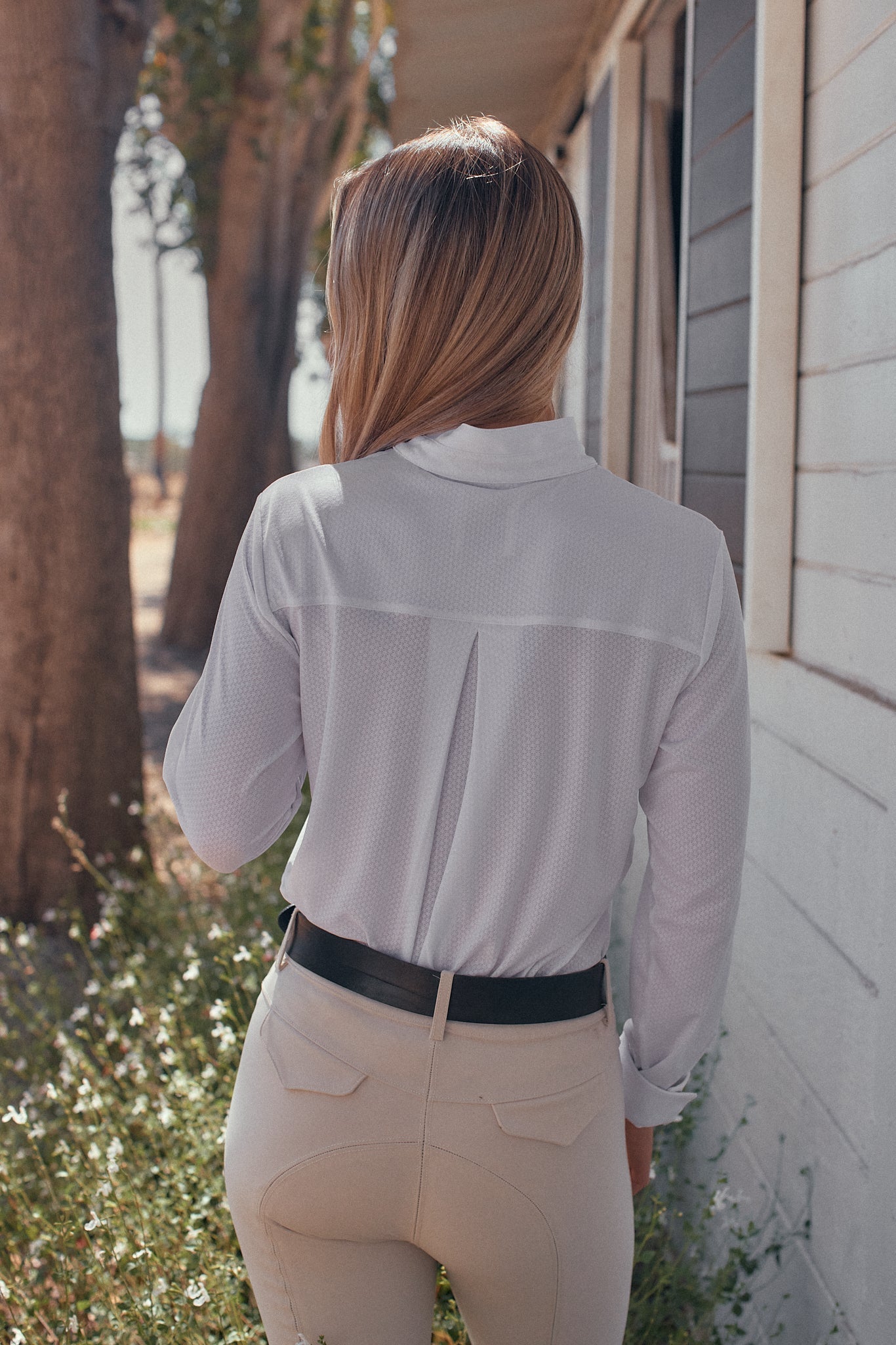 Solid Citizen Equestrian 'Stella' | High Performance Honeycomb Mesh | Long Sleeve Show-shirt | White - Equiluxe Tack