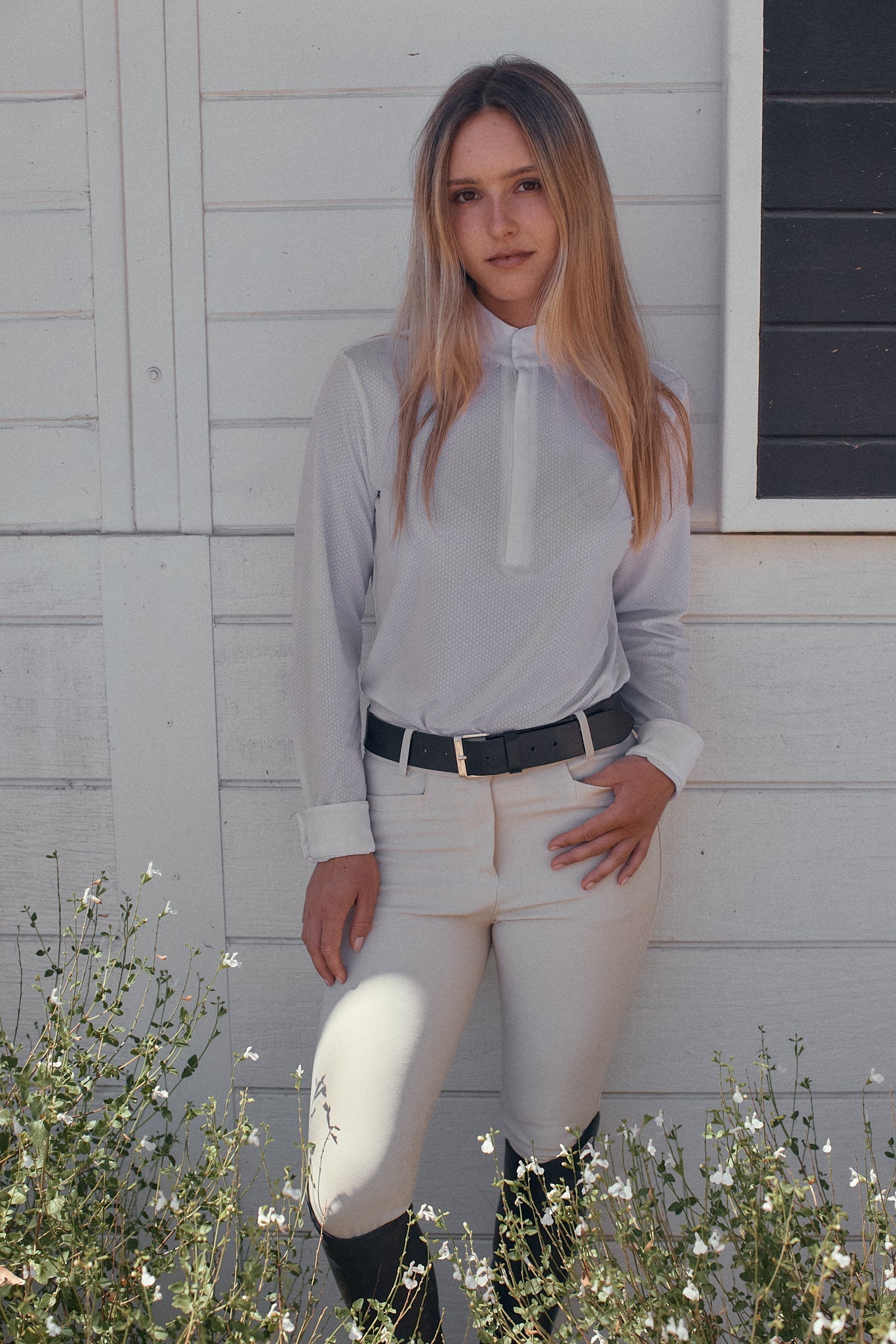 Solid Citizen Equestrian 'Stella' | High Performance Honeycomb Mesh | Long Sleeve Show-shirt | White - Equiluxe Tack