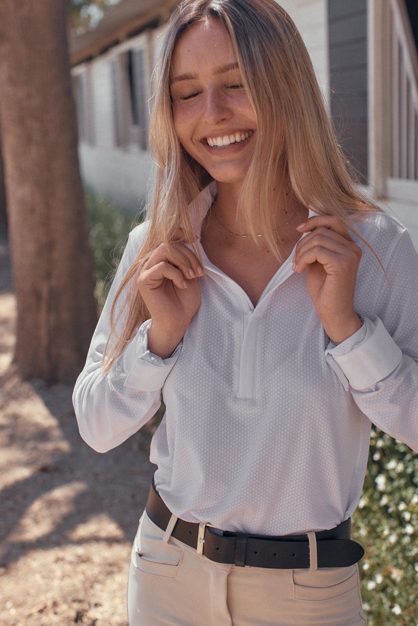 Solid Citizen Equestrian 'Stella' | High Performance Honeycomb Mesh | Long Sleeve Show-shirt | White - Equiluxe Tack
