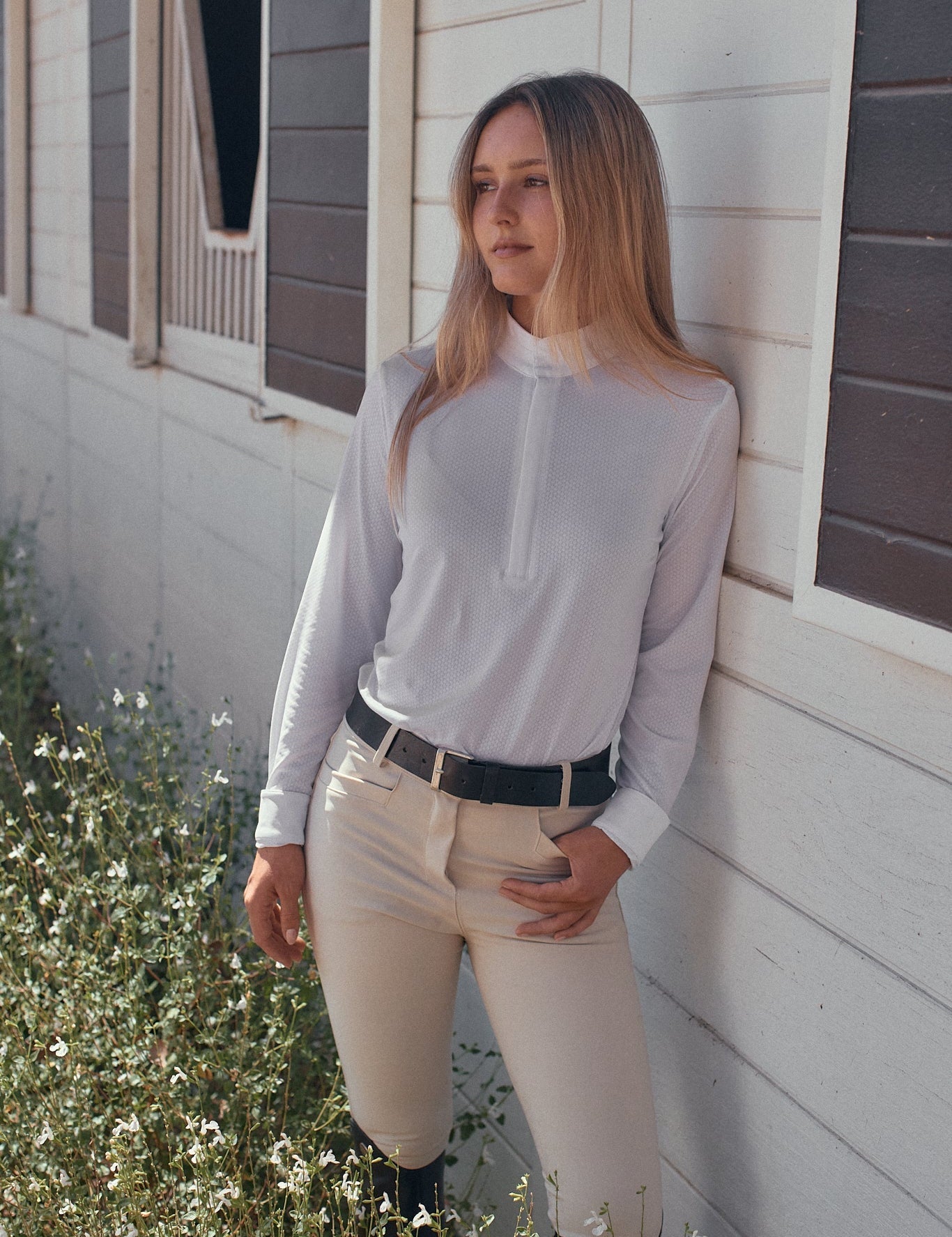Solid Citizen Equestrian 'Stella' | High Performance Honeycomb Mesh | Long Sleeve Show-shirt | White - Equiluxe Tack