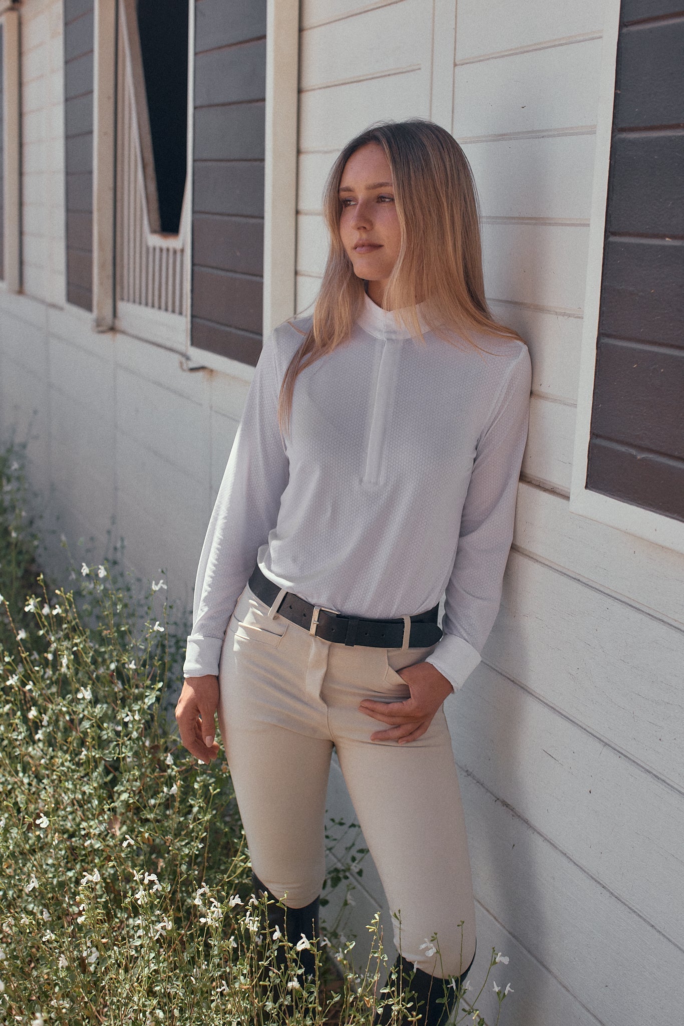 Solid Citizen Equestrian 'Stella' | High Performance Honeycomb Mesh | Long Sleeve Show-shirt | White - Equiluxe Tack