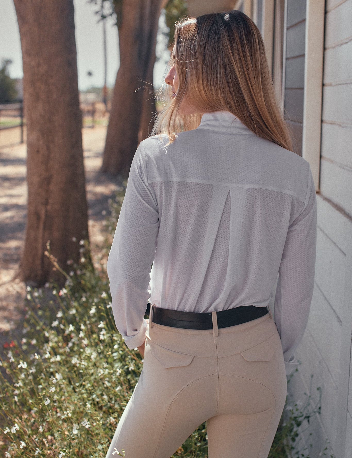 Solid Citizen Equestrian 'Stella' | High Performance Honeycomb Mesh | Long Sleeve Show-shirt | White - Equiluxe Tack