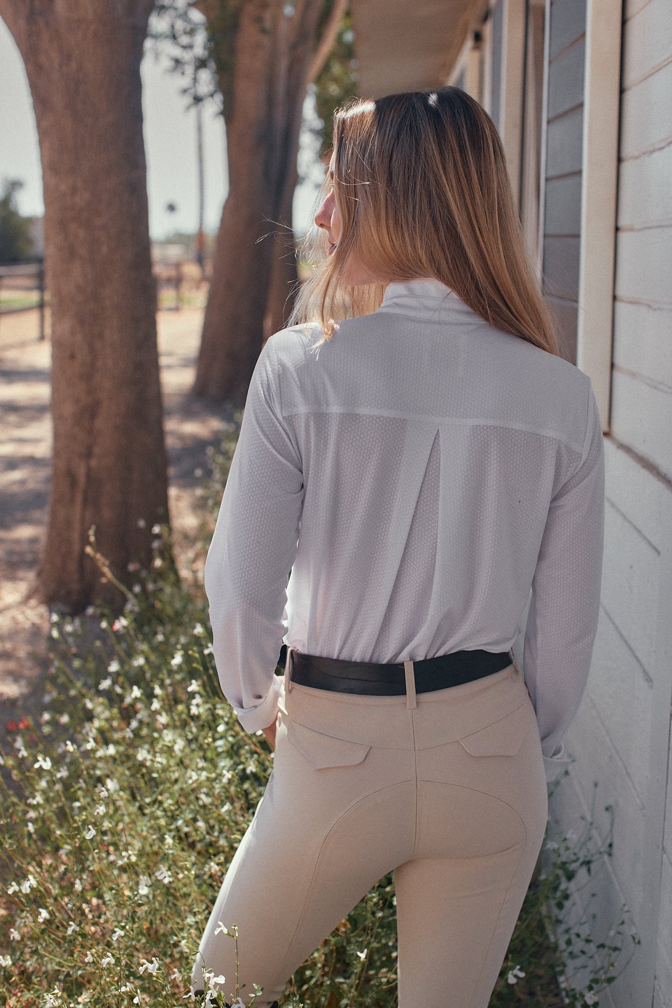 Solid Citizen Equestrian 'Stella' | High Performance Honeycomb Mesh | Long Sleeve Show-shirt | White - Equiluxe Tack