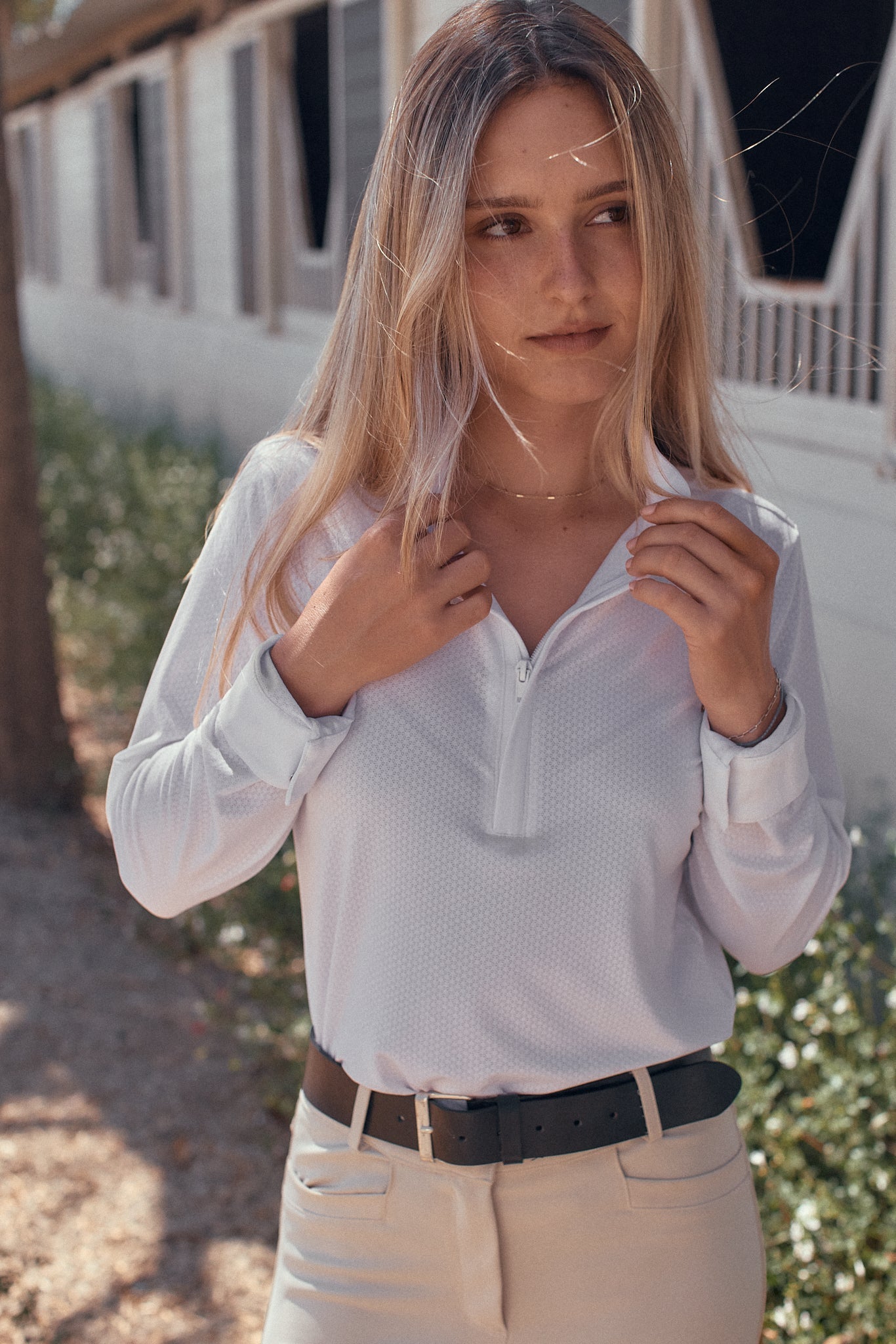 Solid Citizen Equestrian 'Stella' | High Performance Honeycomb Mesh | Long Sleeve Show-shirt | White - Equiluxe Tack