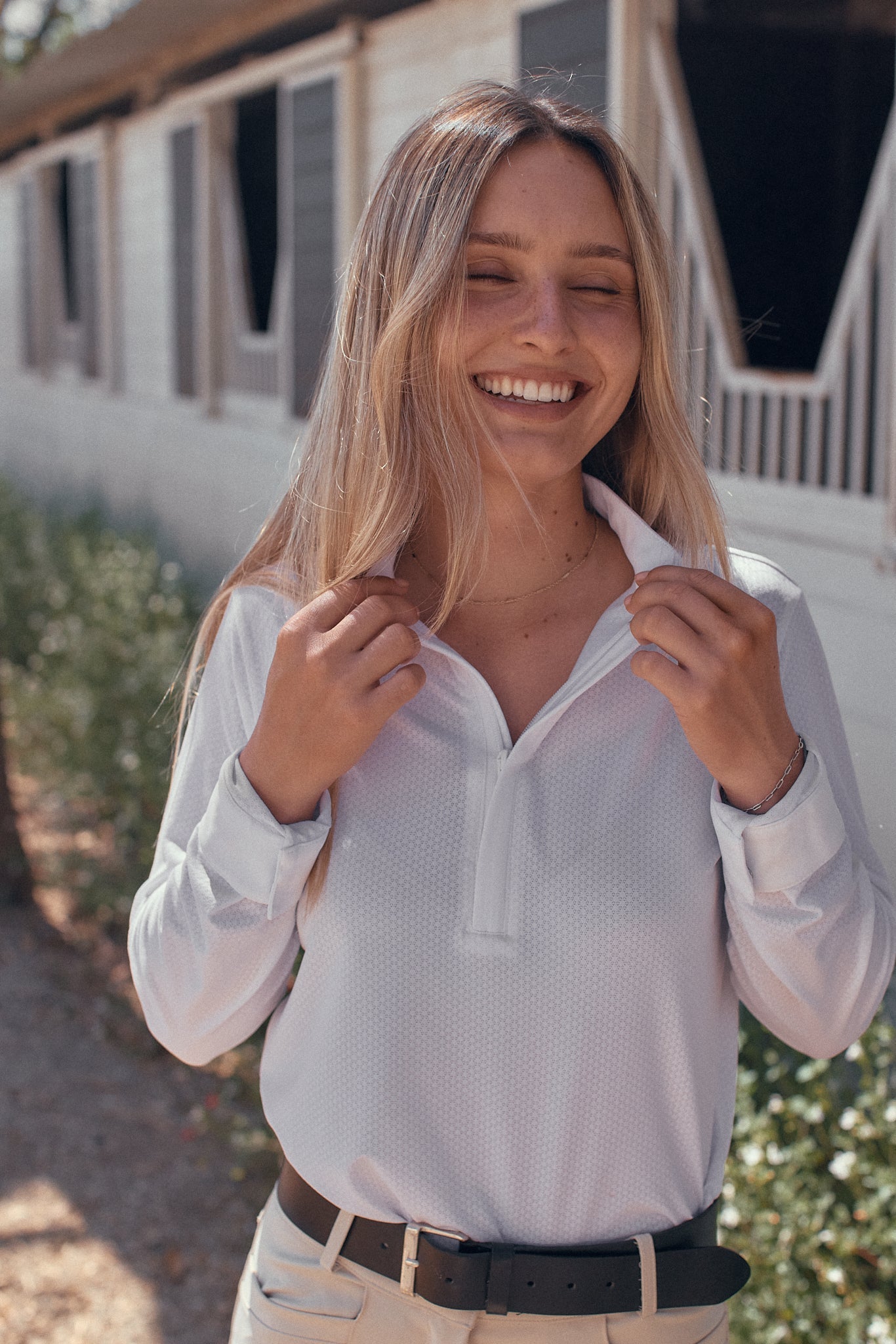 Solid Citizen Equestrian 'Stella' | High Performance Honeycomb Mesh | Long Sleeve Show-shirt | White - Equiluxe Tack