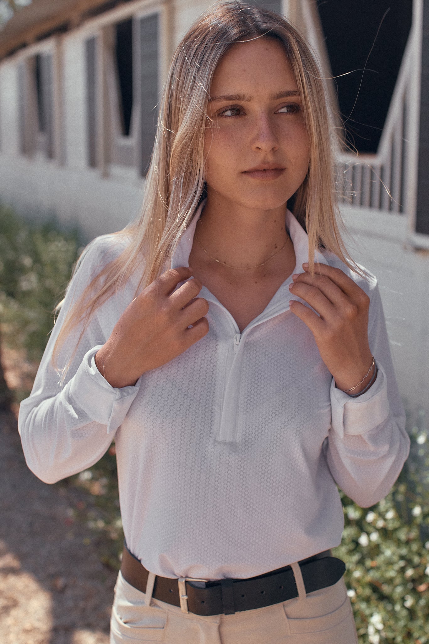 Solid Citizen Equestrian 'Stella' | High Performance Honeycomb Mesh | Long Sleeve Show-shirt | White - Equiluxe Tack