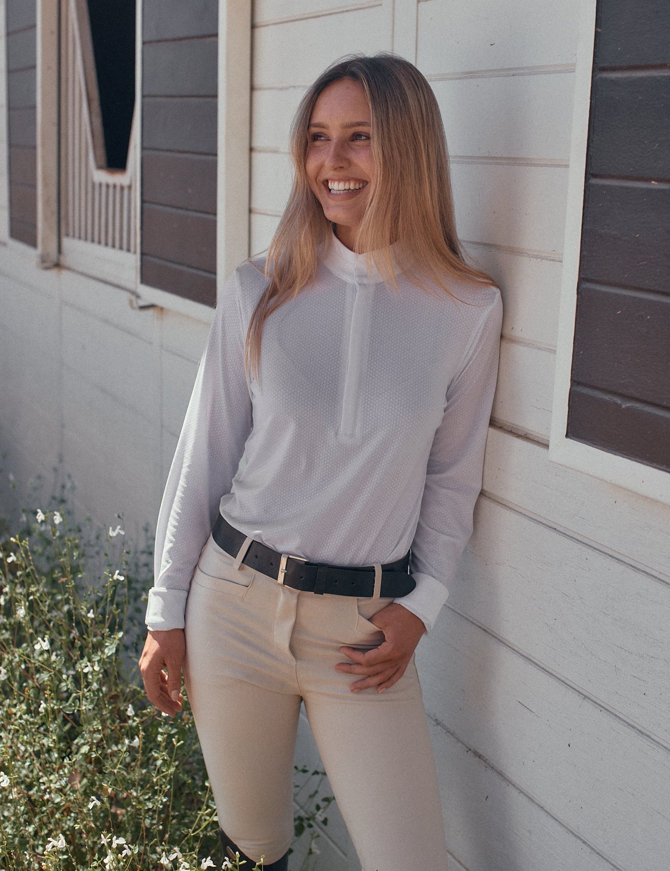 Solid Citizen Equestrian 'Stella' | High Performance Honeycomb Mesh | Long Sleeve Show-shirt | White - Equiluxe Tack